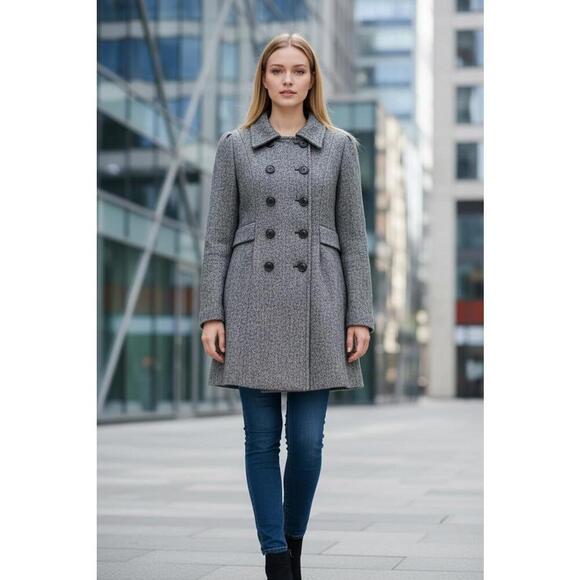 Needle & Thread Jackets & Blazers - Needle & Thread Black & White Herringbone Wool Blend Coat, Size Small